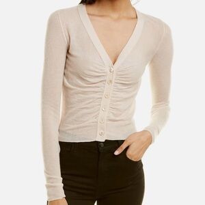 Rebecca Taylor | Blush Pink V-neck Ruched Wool-Blend Cardigan Sweater Size Small